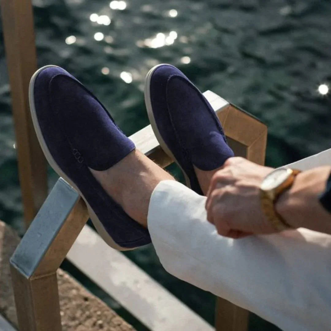 Mocassins en suède pour hommes – Mocassins élégants avec semelle blanche style Old Money