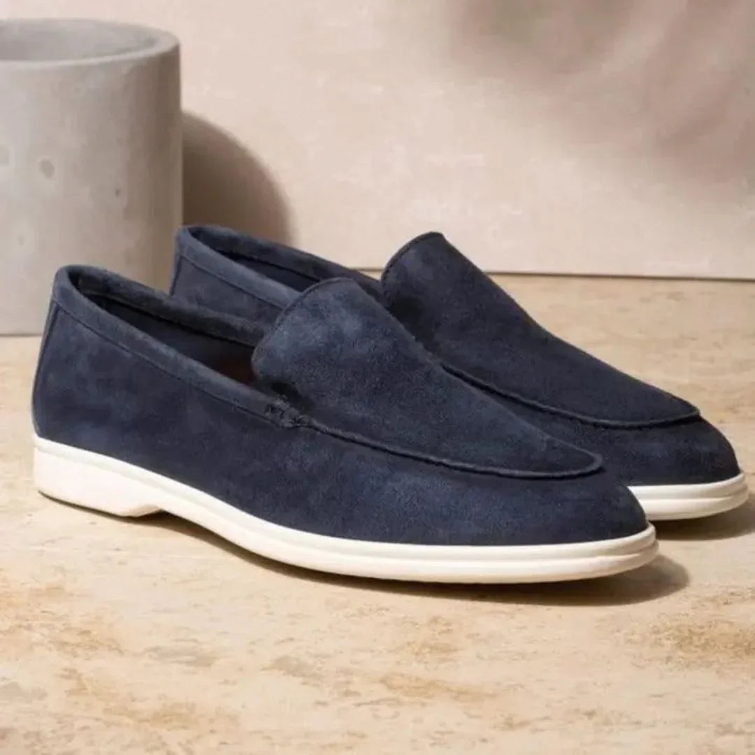 Mocassins en suède pour hommes – Mocassins élégants avec semelle blanche style Old Money