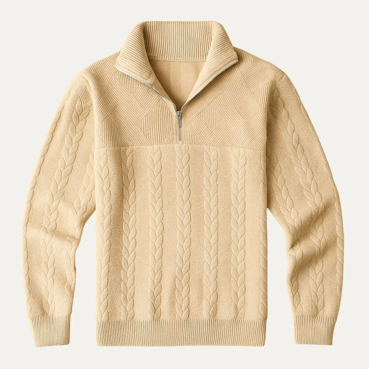 Pull en laine tricoté à cable avec fermeture éclair et motif style Old Money pour hommes