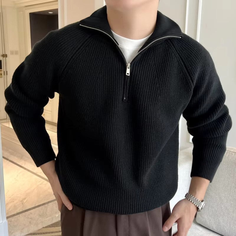 Pull classique en coton à quart de zip