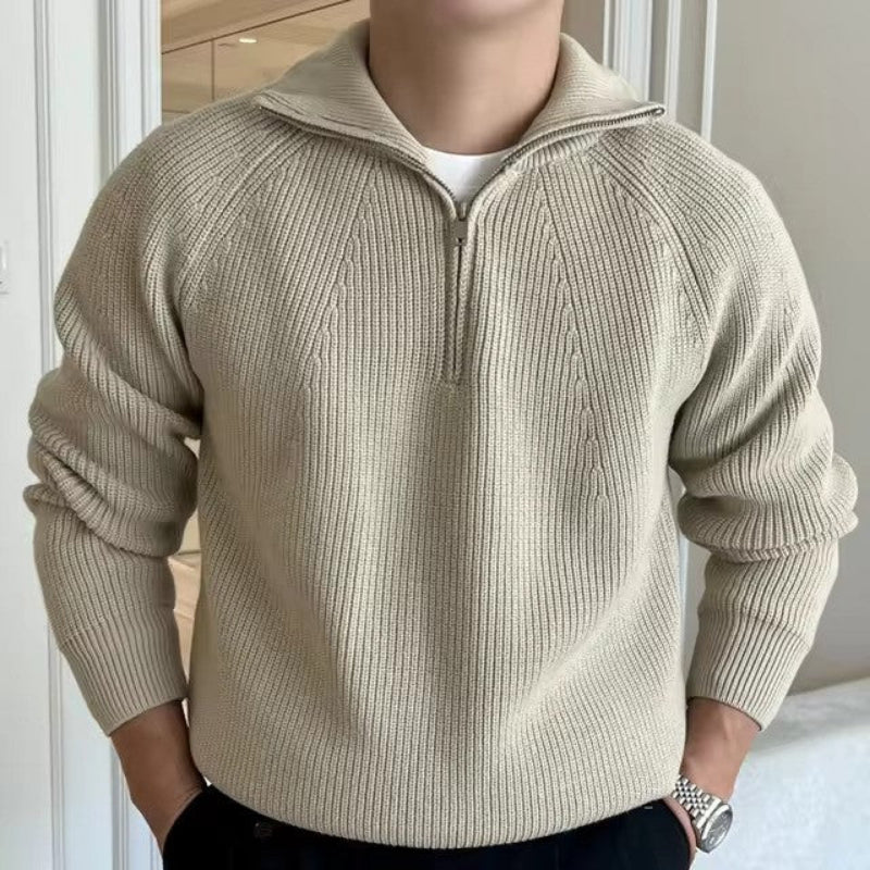 Pull classique en coton à quart de zip