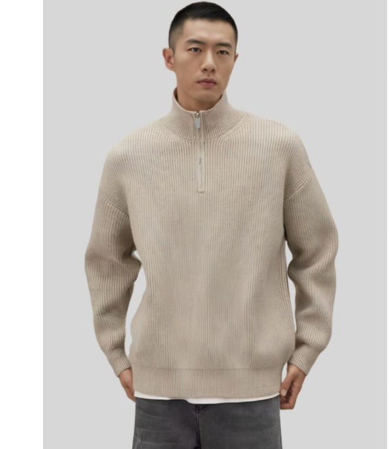 Pull classique en coton à quart de zip