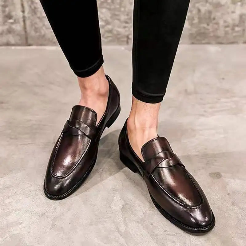 Mocassins décontractés en cuir pour hommes – Noir/Marron – Chaussures élégantes à enfiler