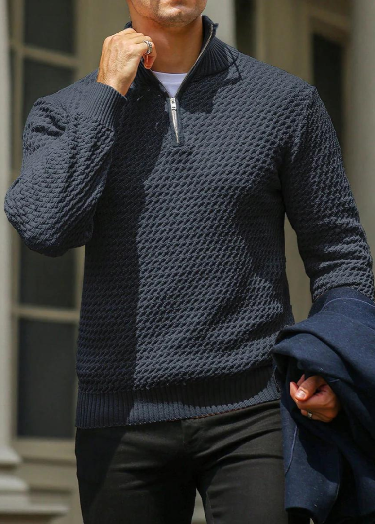 Riviera - Pull Homme à Demi-Zip – Pull Tricoté Moderne avec Structure