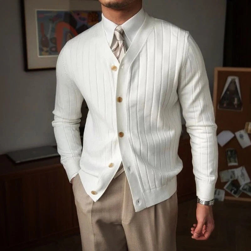 Cristóbal - Pull à col V à rayures hivernales avec motif pour homme