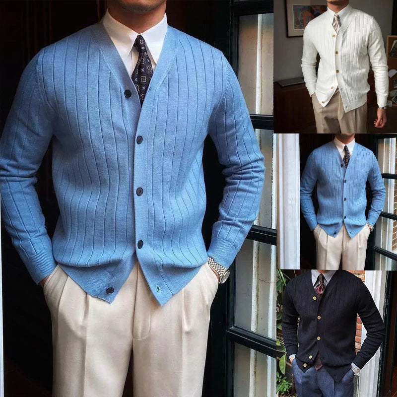 Cristóbal - Pull à col V à rayures hivernales avec motif pour homme