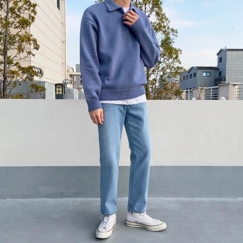 Pull Polo Moderne en Laine pour Homme – Sweater Tricoté Élégant avec Boutons