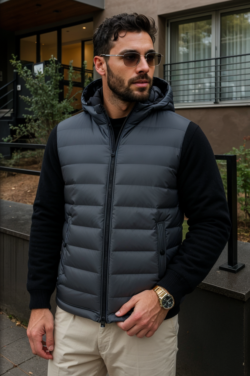 Florencio - Manteau d'hiver décontracté pour homme Old Money Gris/Noir