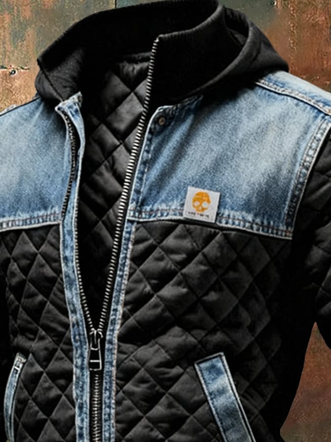 MAISON CLÉMENT PARIS™ | VESTE MATELASSÉE NOIRE AVEC DÉTAILS EN JEAN