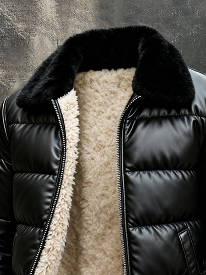 Vintage Herren-Outdoorjacke aus warmem, weichem Leder mit großem Pelzkragen