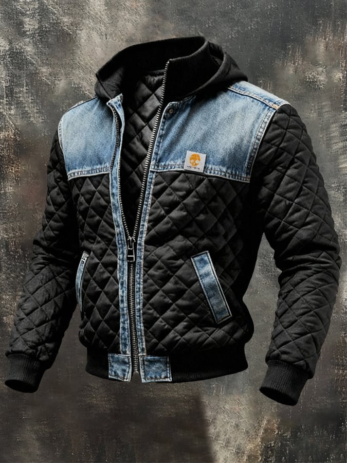 MAISON CLÉMENT PARIS™ | VESTE MATELASSÉE NOIRE AVEC DÉTAILS EN JEAN