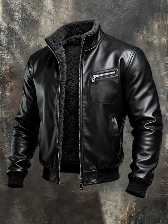 MAISON CLÉMENT PARIS™ | VESTE CHAUDE EN CUIR NOIR DOUBLÉE SHERPA