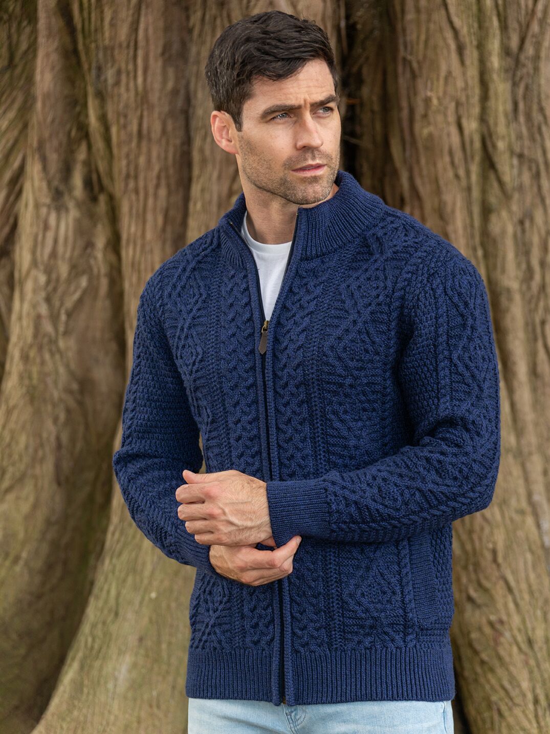 Carlos - Gilet homme Old Money en maille torsadée, cardigan à fermeture éclair bleue
