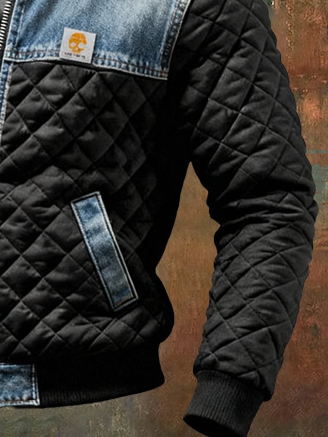 MAISON CLÉMENT PARIS™ | VESTE MATELASSÉE NOIRE AVEC DÉTAILS EN JEAN