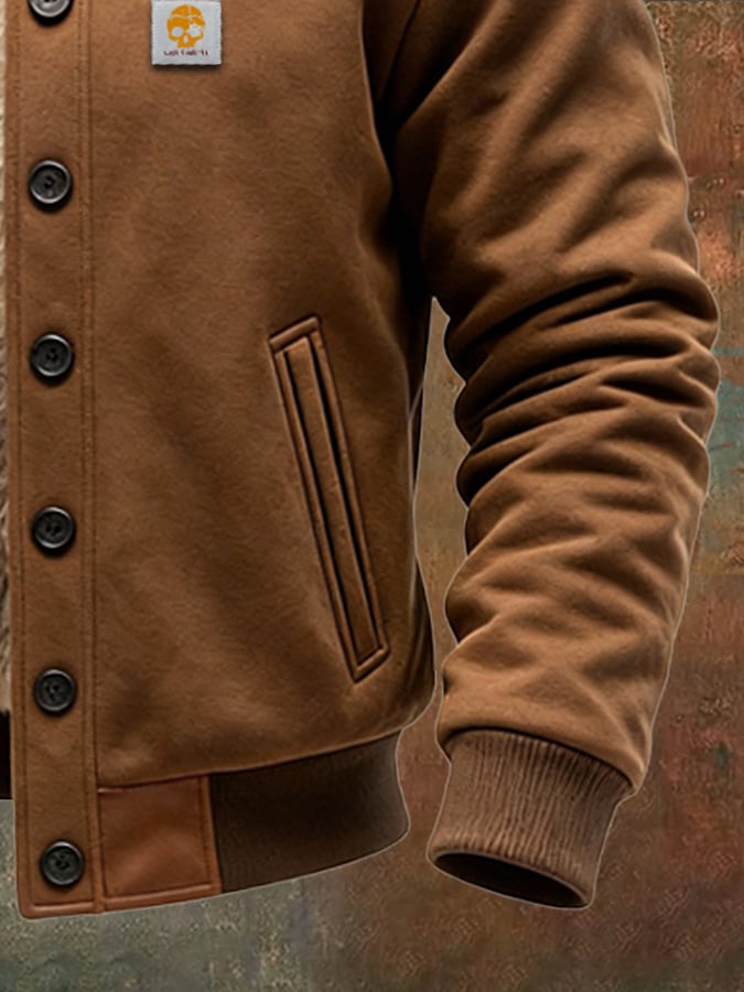 Retro-Lederjacke für Herren, gesteppt, Patchwork, mit vielen Taschen