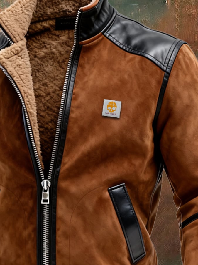 Herren-Outdoorjacke aus Wildleder und Leder im Vintage-Stil mit mehreren Taschen