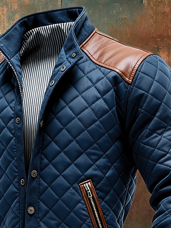 Maison Clément Paris | Veste chaude matelassée bleu marine à détails en cuir