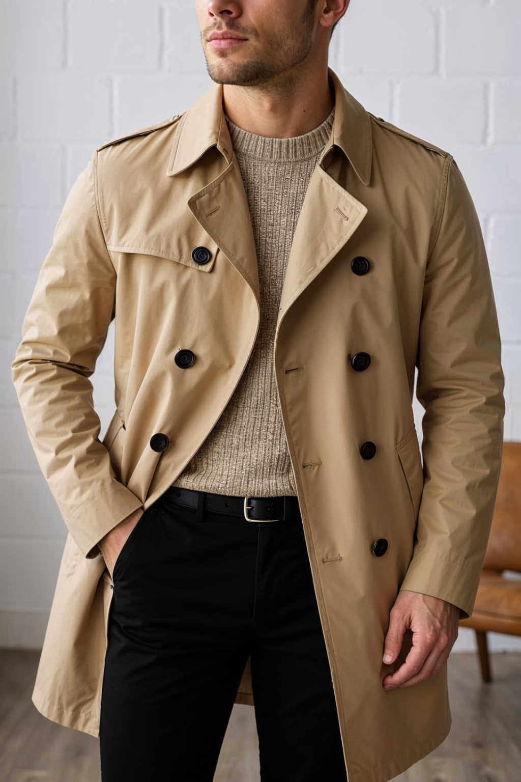 Diego - Manteau trench classique pour homme – Manteau long beige