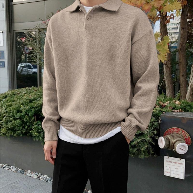 Pull Polo Moderne en Laine pour Homme – Sweater Tricoté Élégant avec Boutons